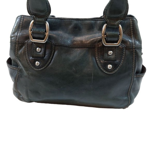 FOSSIL Dark Forest Green Leather Medium Divided Satchel Handbag Shoulder Bad - Picture 3 of 15